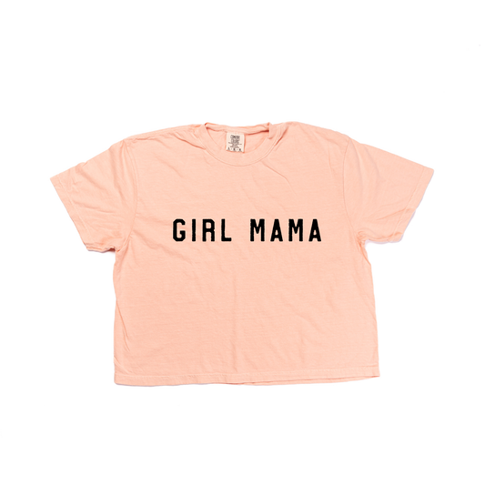 Girl Mama (Across Front, Black) - Cropped Tee (Peach)