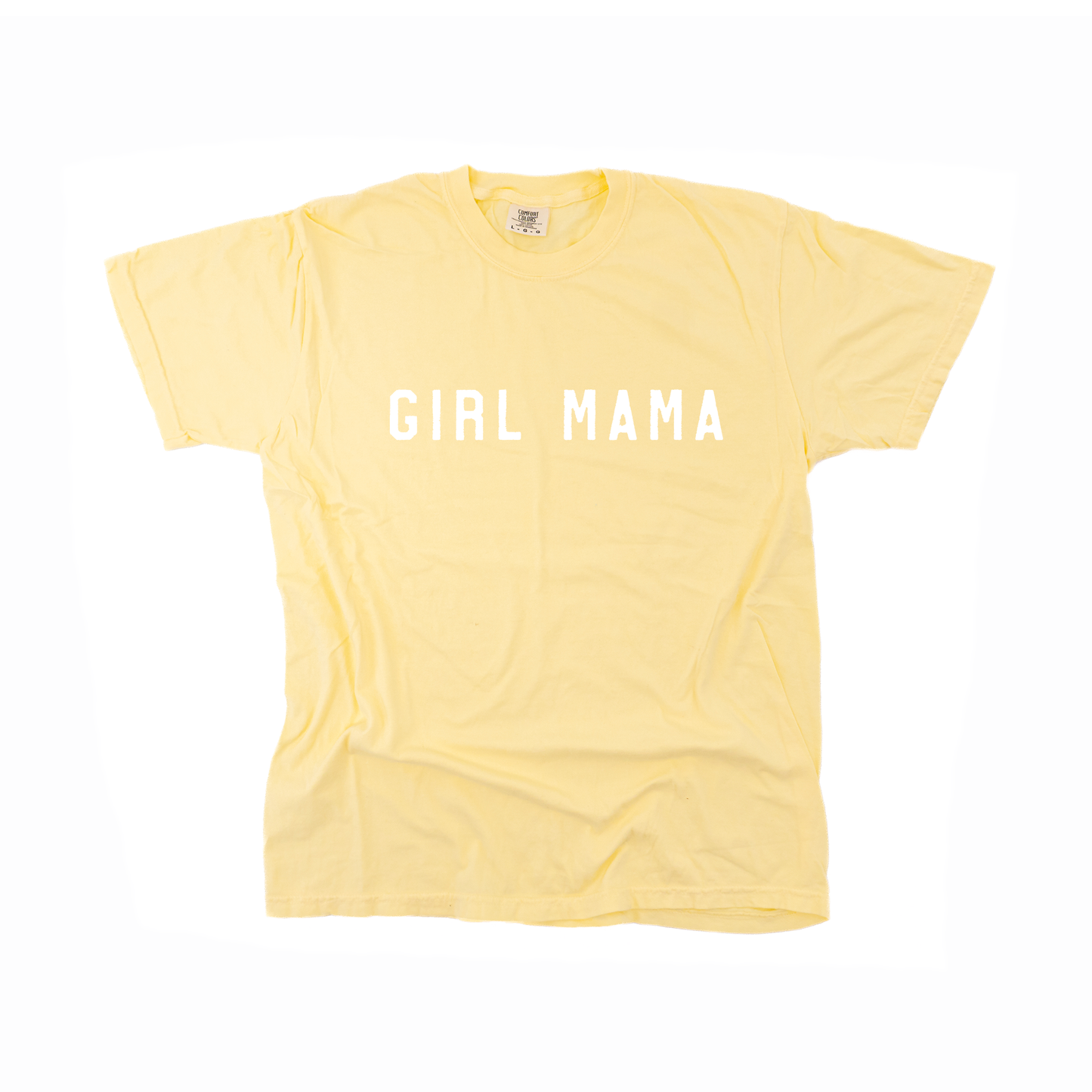 Girl Mama (Across Front, White) - Tee (Pale Yellow)