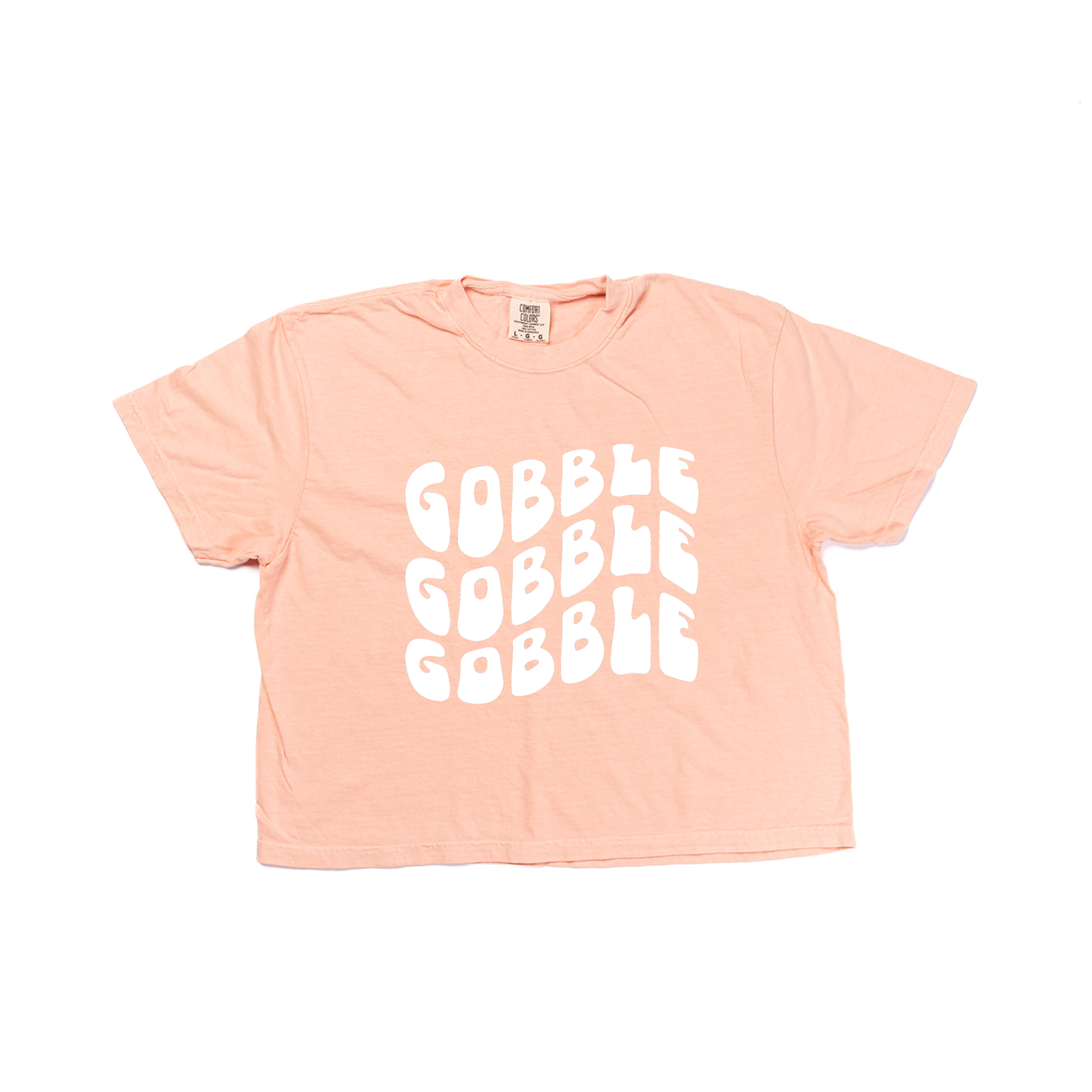 Gobble Gobble Gobble (Wave, White) - Cropped Tee (Peach)