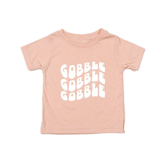 Gobble Gobble Gobble (Wave, White) - Kids Tee (Peach)