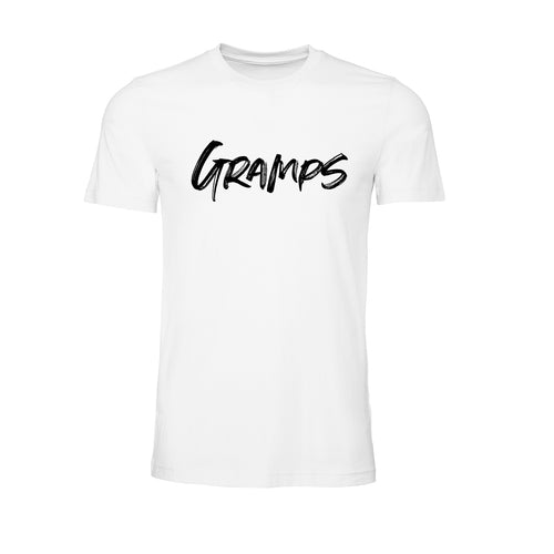 Gramps (Brushed, Black, Across Front) - Tee (White)