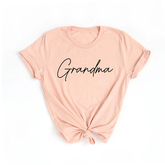 Grandma (Rose Script, Across Front) - Tee (Peach)