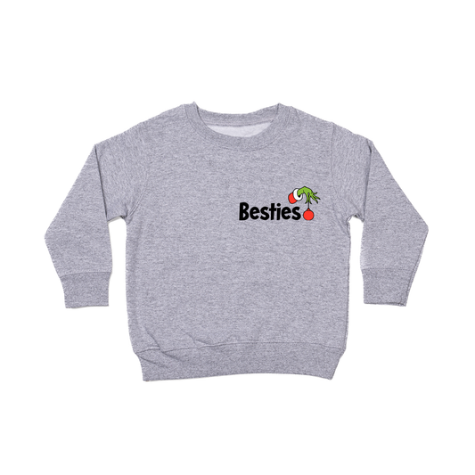 Christmas Besties Half Heart (Pocket, Right Sleeve) - Kids Sweatshirt (Heather Gray)