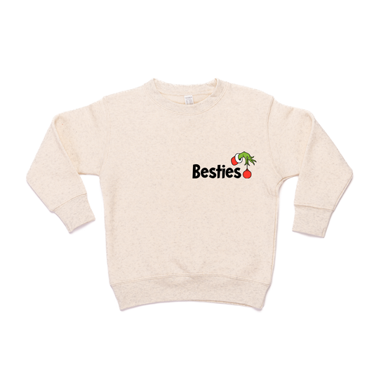 Christmas Besties Half Heart (Pocket, Right Sleeve) - Kids Sweatshirt (Heather Natural)