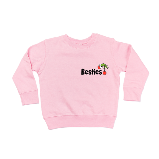 Christmas Besties Half Heart (Pocket, Right Sleeve) - Kids Sweatshirt (Pink)