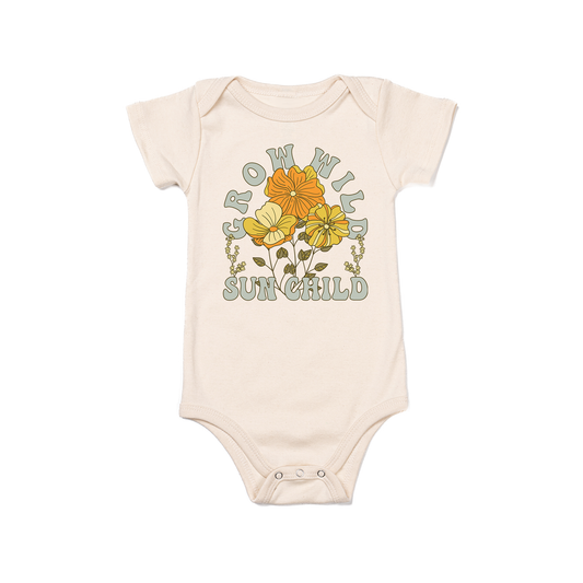 Grow Wild Sun Child (Flowers) - Bodysuit (Natural, Short Sleeve)