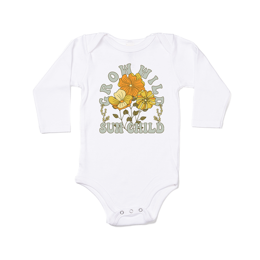 Grow Wild Sun Child (Flowers) - Bodysuit (White, Long Sleeve)
