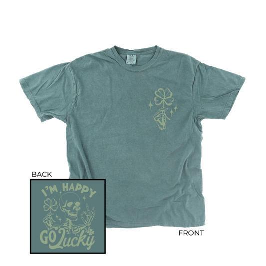 Happy Go Lucky (Front, Back) - Tee (Blue Spruce)