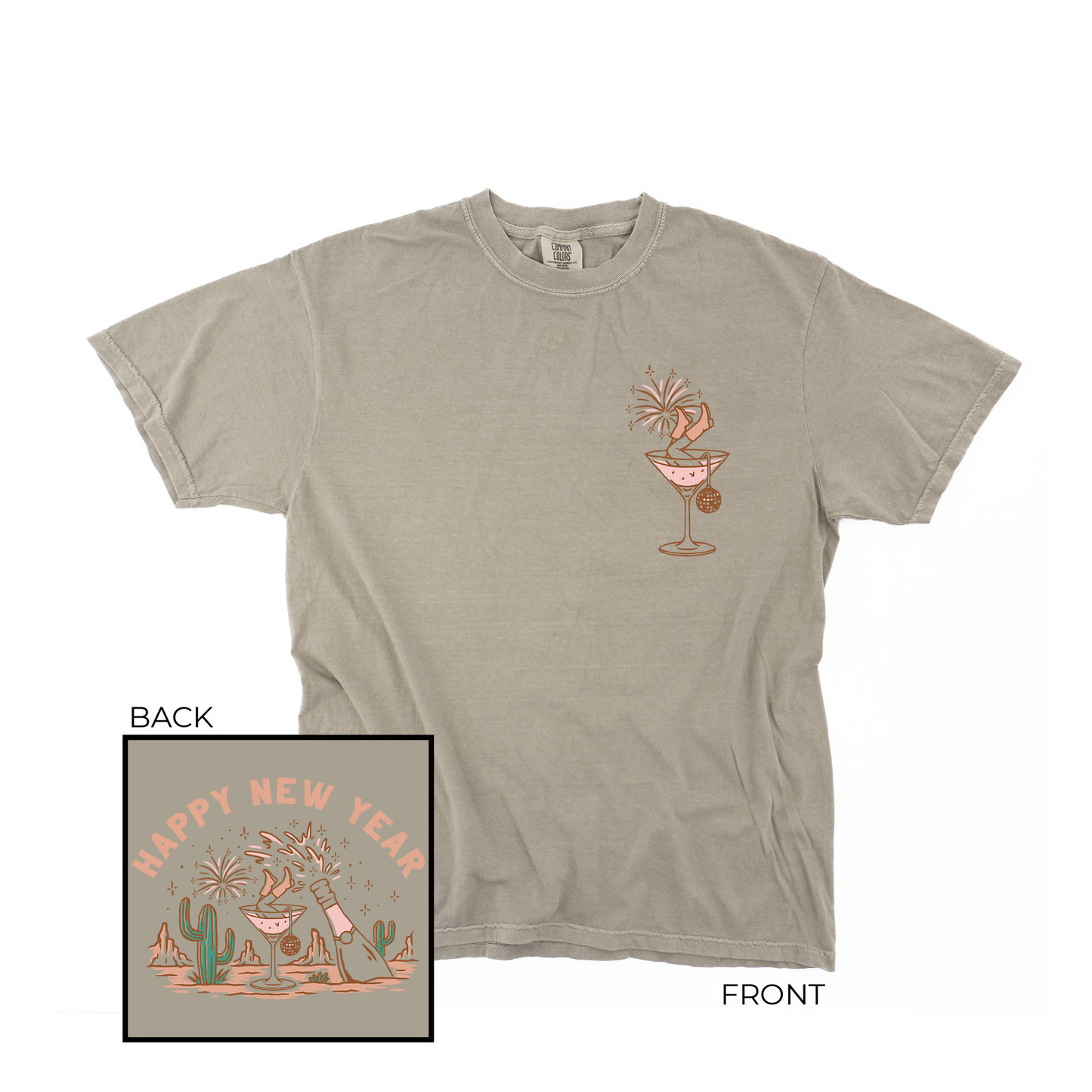 Happy New Year Pink Wild West (Pocket & Back) - Tee (Sandstone)