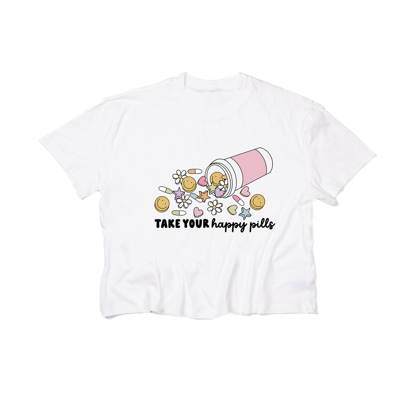 Happy Pills - Cropped Tee (White)