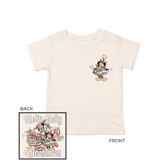 Holly Jolly Christmas Festive Friends (Front, Back) - Kids Tee (Natural)