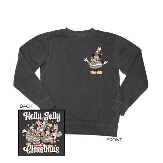 Holly Jolly Christmas Festive Friends (Front, Back) - Sweatshirt (Charcoal)