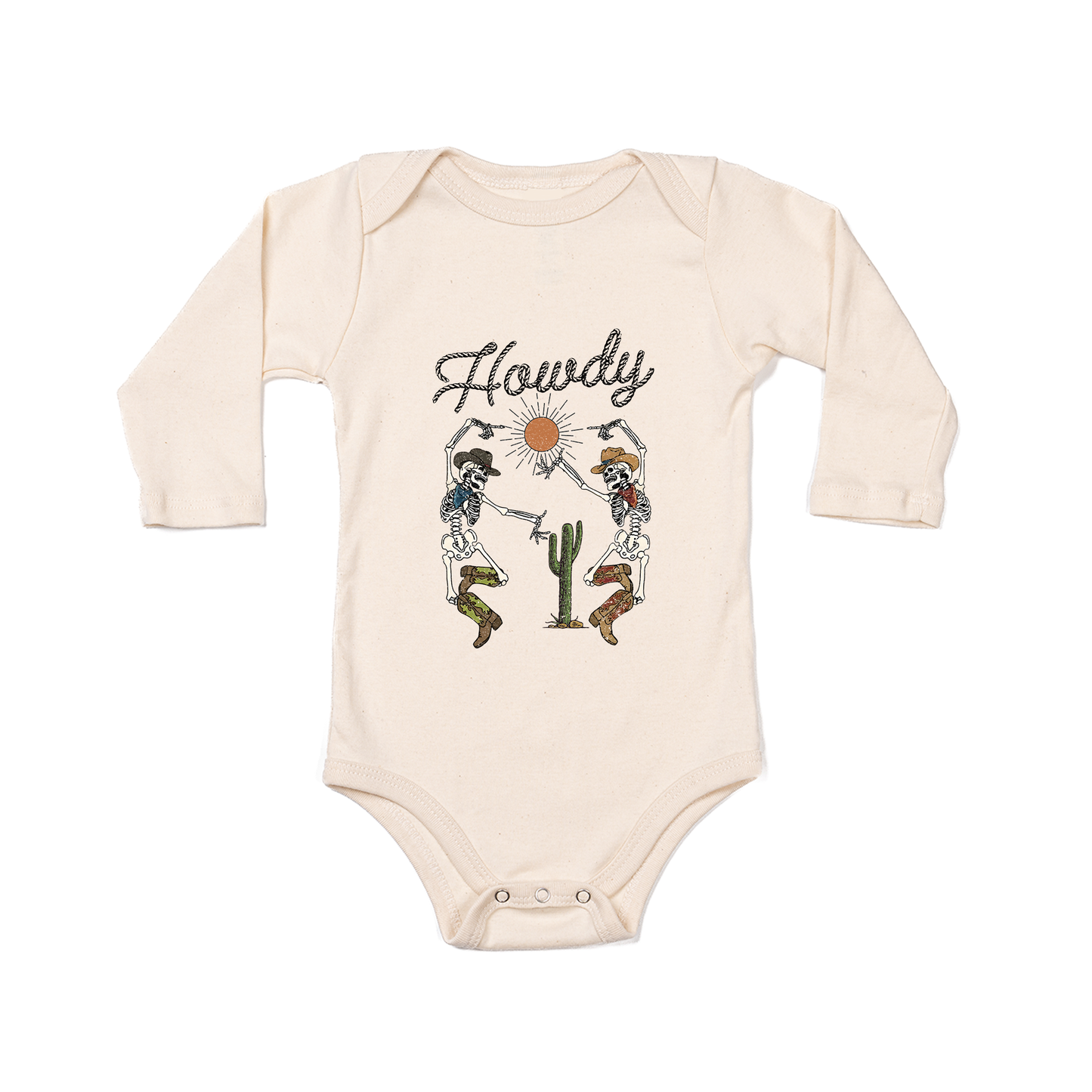 Howdy Dancing Skeletons - Bodysuit (Natural, Long Sleeve)