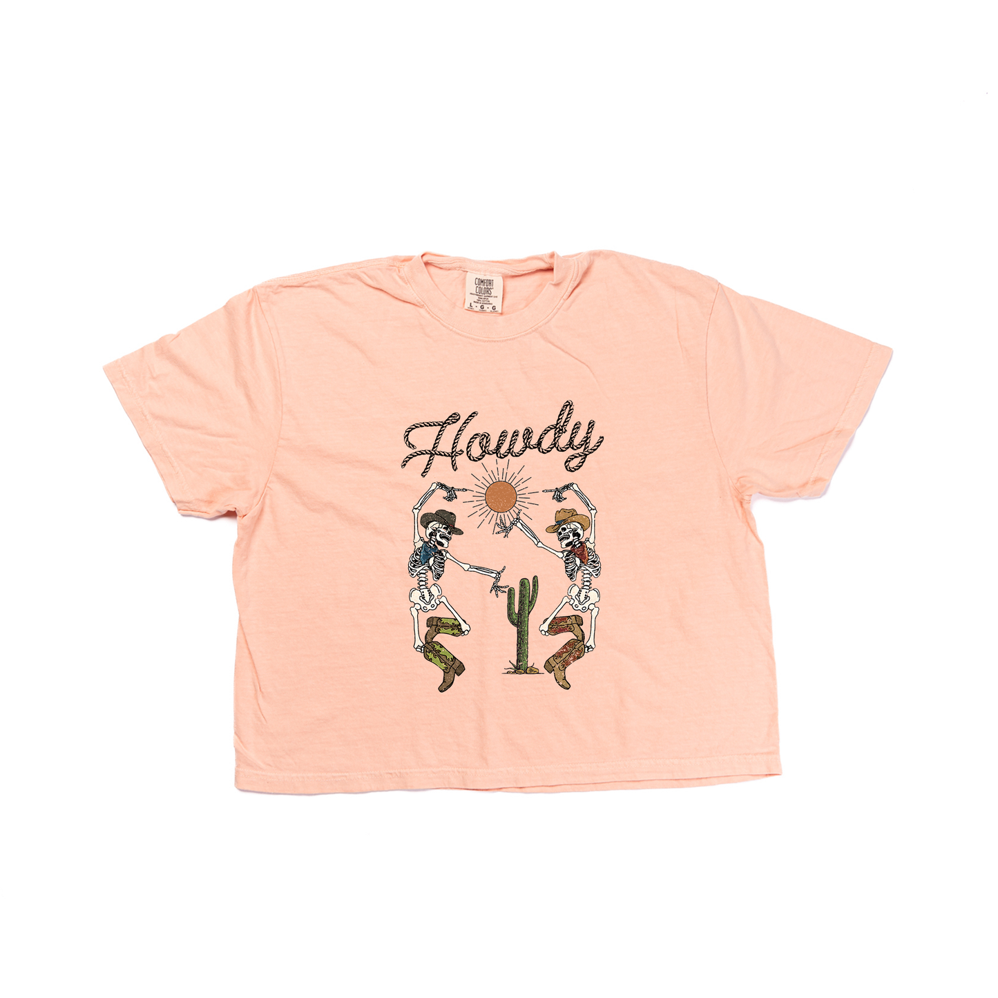 Howdy Dancing Skeletons - Cropped Tee (Peach)