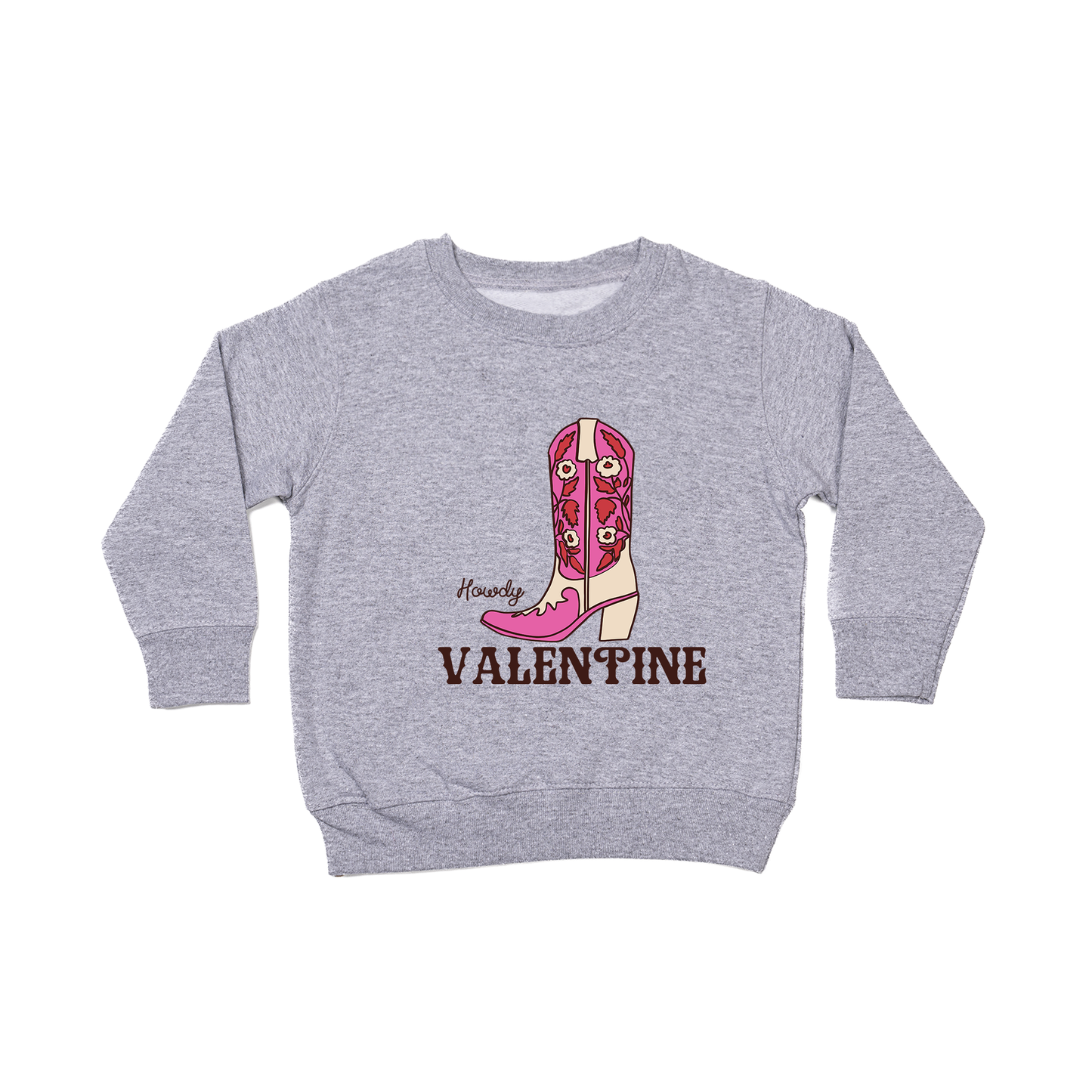 Howdy Valentine (Boot) - Kids Sweatshirt (Heather Gray)