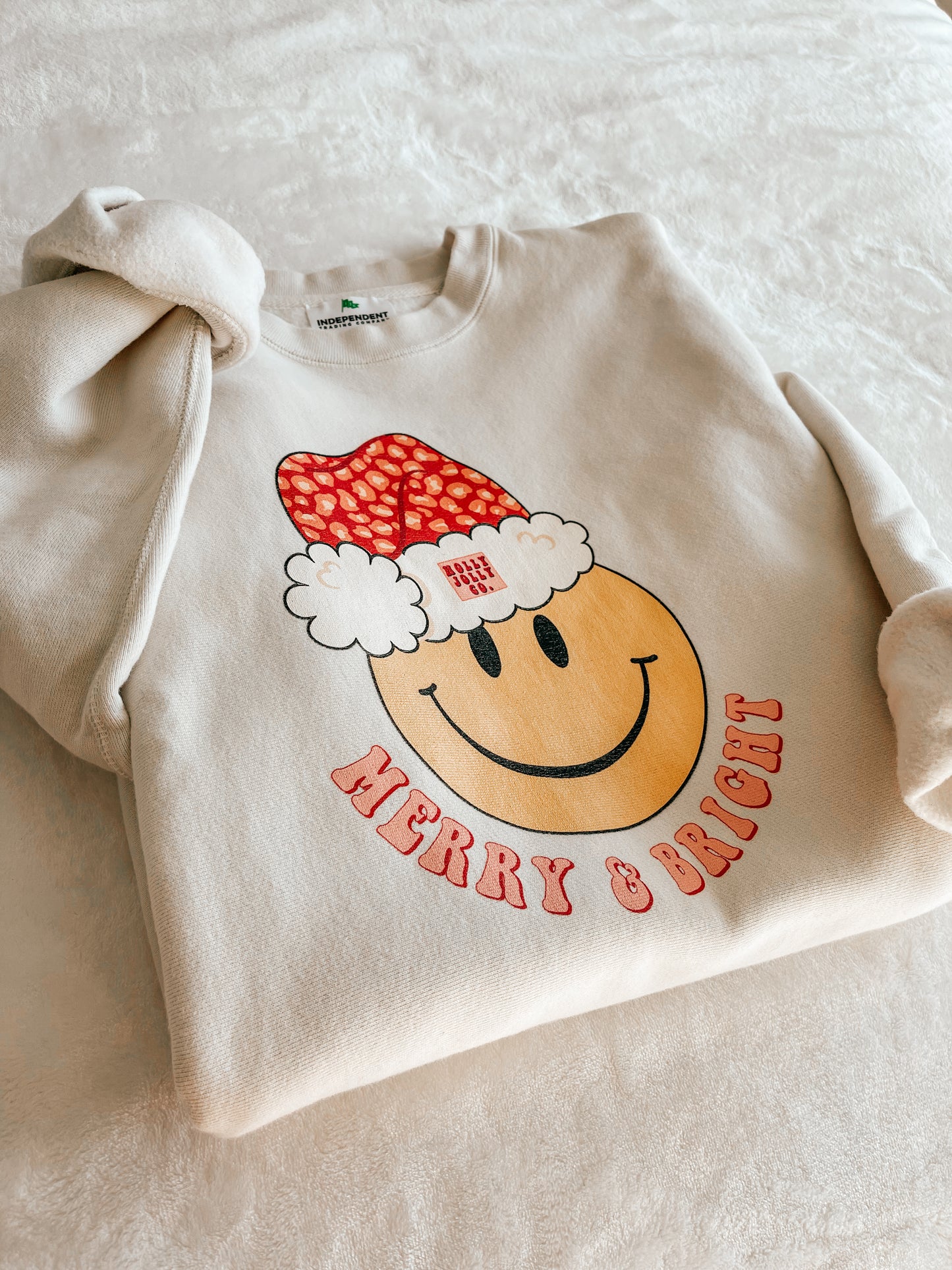 Merry & Bright Smiley Face - Heavyweight Sweatshirt (Natural)