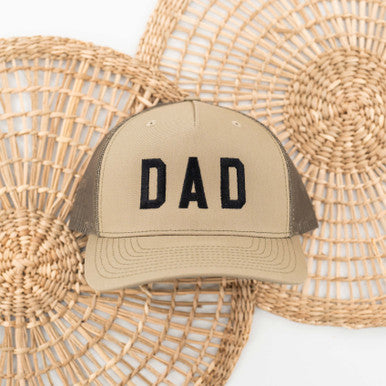 Dad (Black) - 5 Panel Trucker Hat (Pale Khaki/Olive)