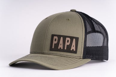 Papa (Rough, Leather Patch) - Trucker Hat (Olive/Black)