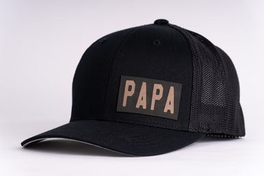 Papa (Rough, Leather Patch) - Trucker Hat (Black)