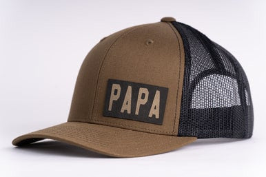 Papa (Rough, Leather Patch) - Trucker Hat (Coyote Brown/Black)