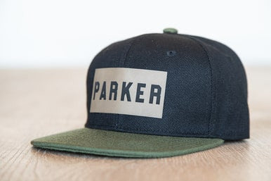 PARKER (Leather Custom Name Patch) - Kids Trucker Hat (Black/Military Green)