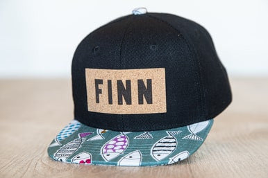 FINN (Leather Custom Name Patch) - Kids Trucker Hat (Black/Fish)