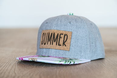 SUMMER (Leather Custom Name Patch) - Kids Trucker Hat (Heather Light Gray/Hawaiian)