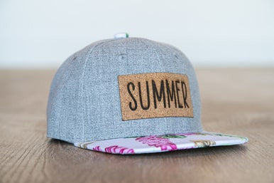 SUMMER (Leather Custom Name Patch) - Kids Trucker Hat (Heather Light Gray/Hawaiian)