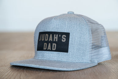 Judah's Dad (Leather Custom Name Patch) - Trucker Hat (Heather Light Gray)