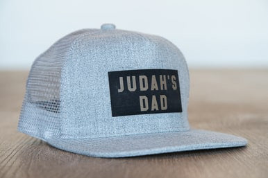 Judah's Dad (Leather Custom Name Patch) - Trucker Hat (Heather Light Gray)