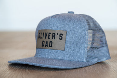 Oliver's Dad (Leather Custom Name Patch) - Trucker Hat (Heather Gray)