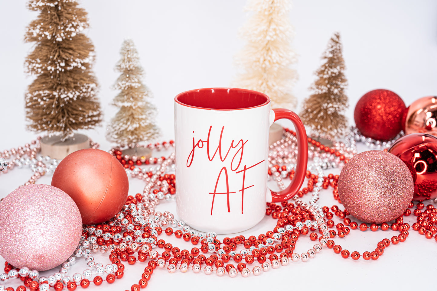 Jolly AF (Script) - Coffee Mug (Red Handle & Inside)