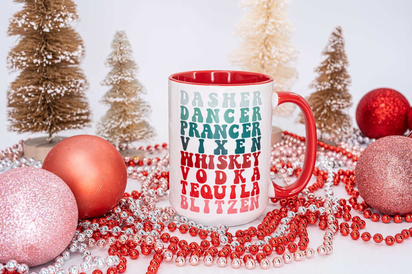 Drunk Reindeer - Coffee Mug (Red Handle & Inside)