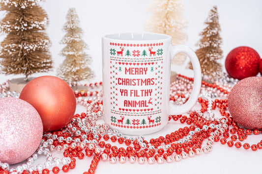 Merry Christmas Ya Filthy Animal (Sweater)  - Coffee Mug (White)