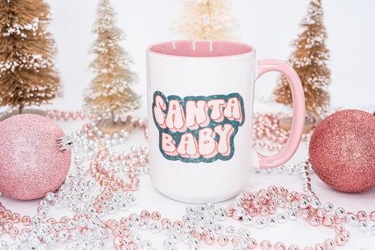 Santa Baby Vintage - Coffee Mug (Pink Handle & Inside)
