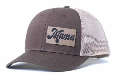 Mama (Retro, Leather Patch) - Trucker Hat (Brown/Tan)