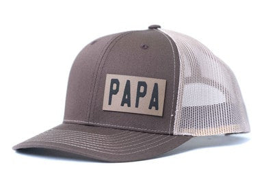 Papa (Rough, Leather Patch) - Trucker Hat (Brown/Tan)