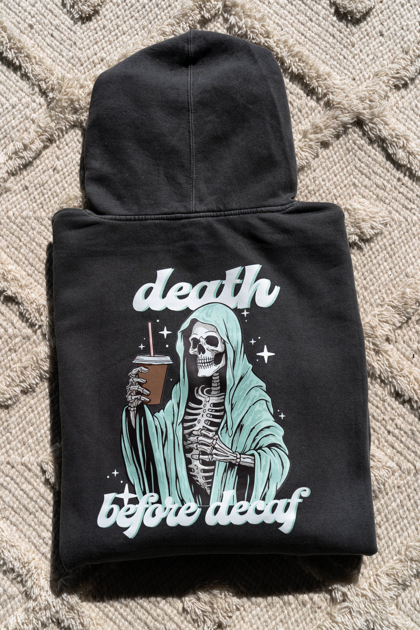 Death Before Decaf (Pocket & Back) - Hoodie (Charcoal)