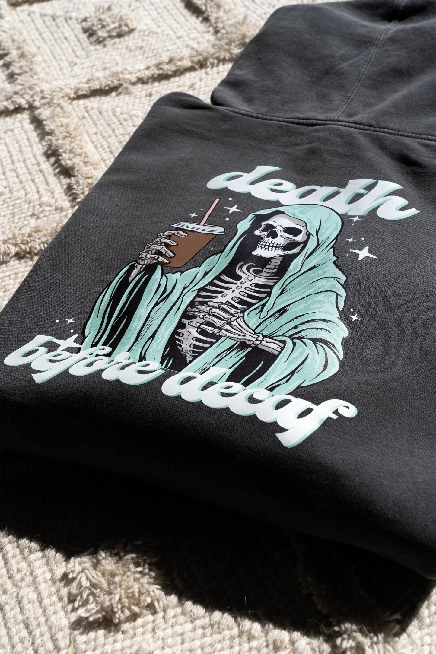 Death Before Decaf (Pocket & Back) - Hoodie (Charcoal)