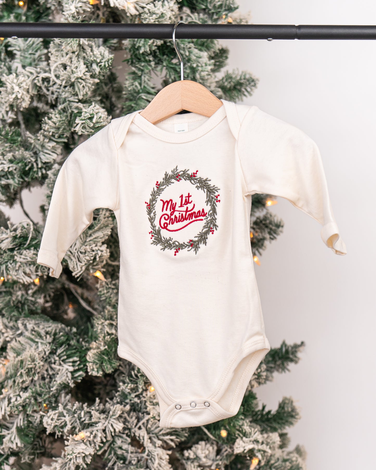 My First Christmas - Embroidered Bodysuit (Natural, Long Sleeve)