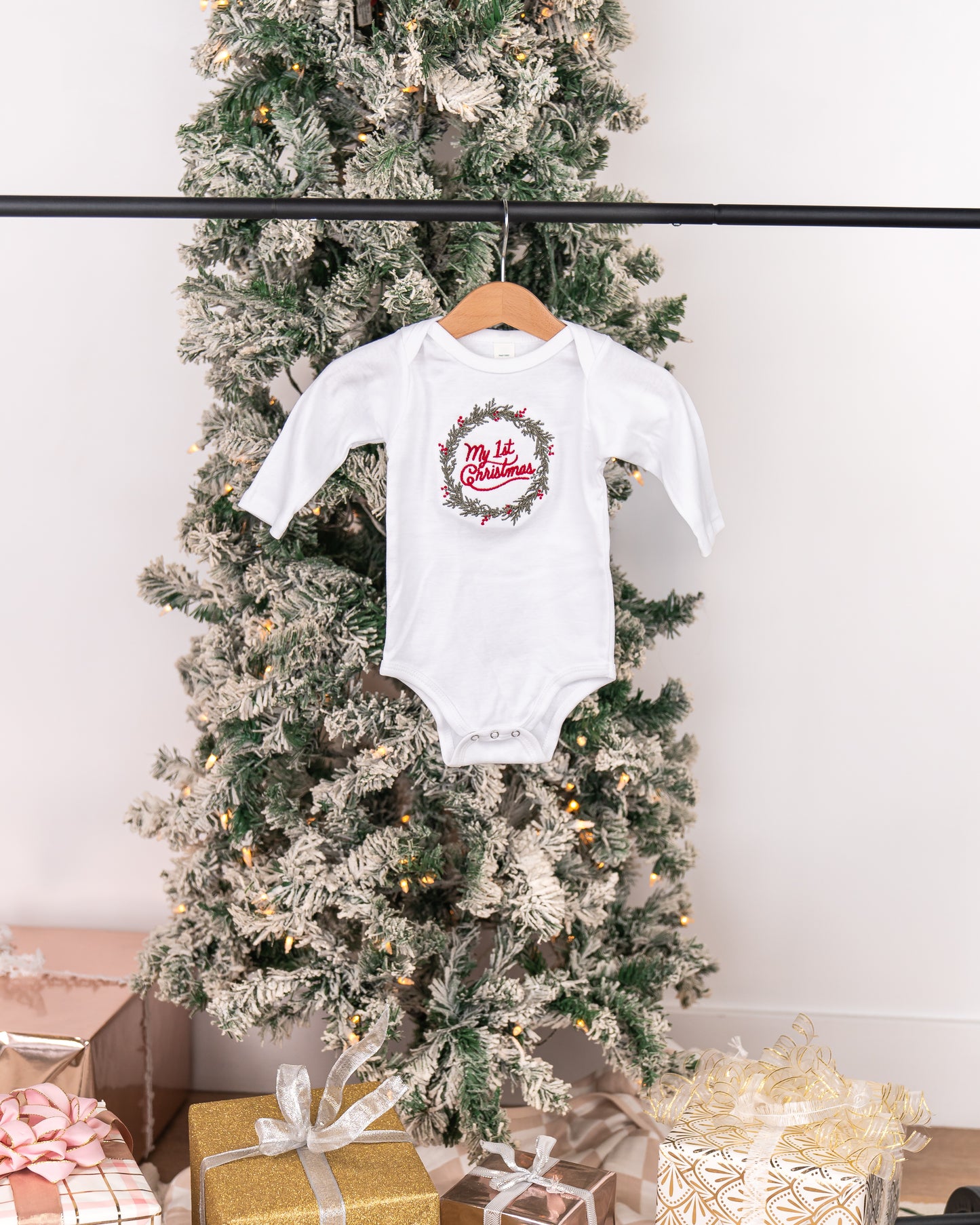 My First Christmas - Embroidered Bodysuit (White, Long Sleeve)