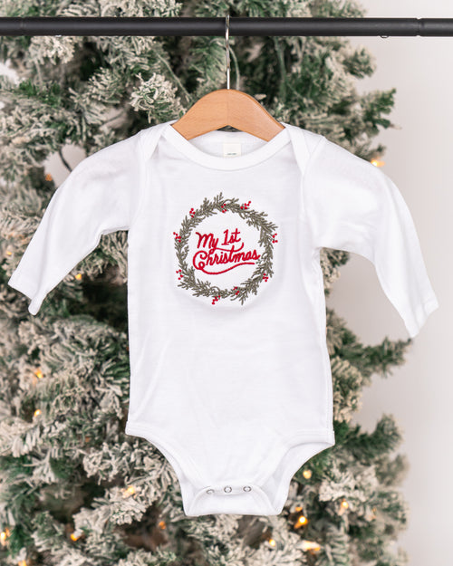 My First Christmas - Embroidered Bodysuit (White, Long Sleeve)