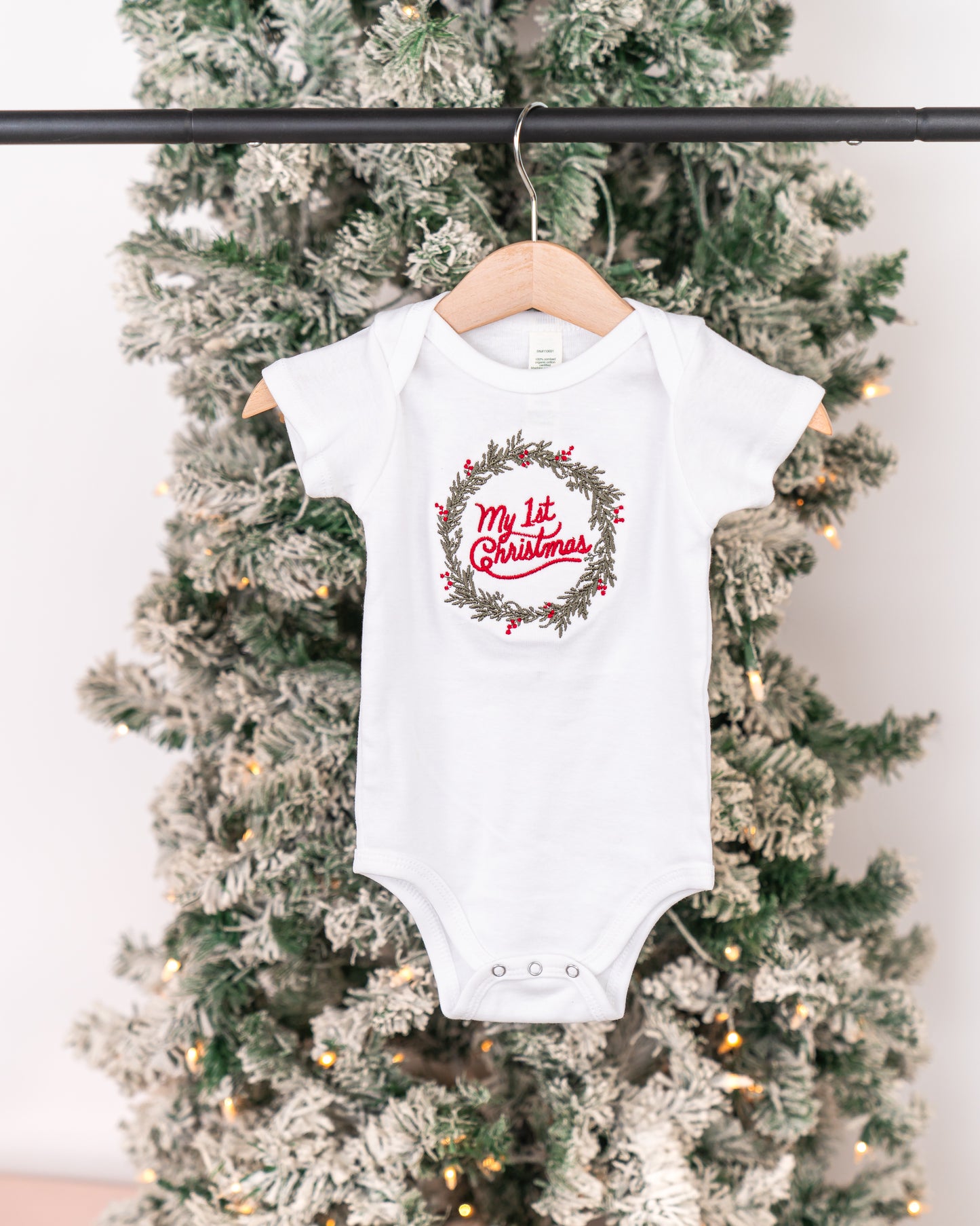 My First Christmas - Embroidered Bodysuit (White, Short Sleeve)