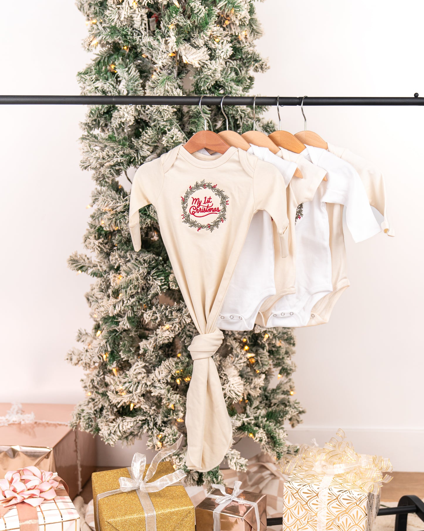 My First Christmas - Embroidered Bodysuit (White, Short Sleeve)