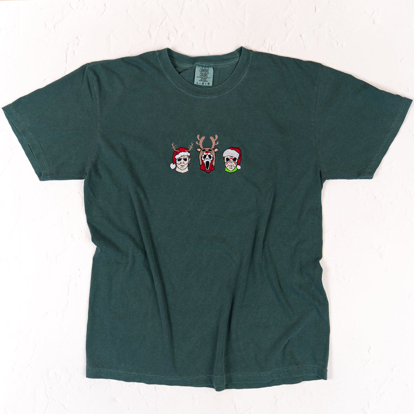 Scary Movie Christmas - Embroidered Tee (Blue Spruce)