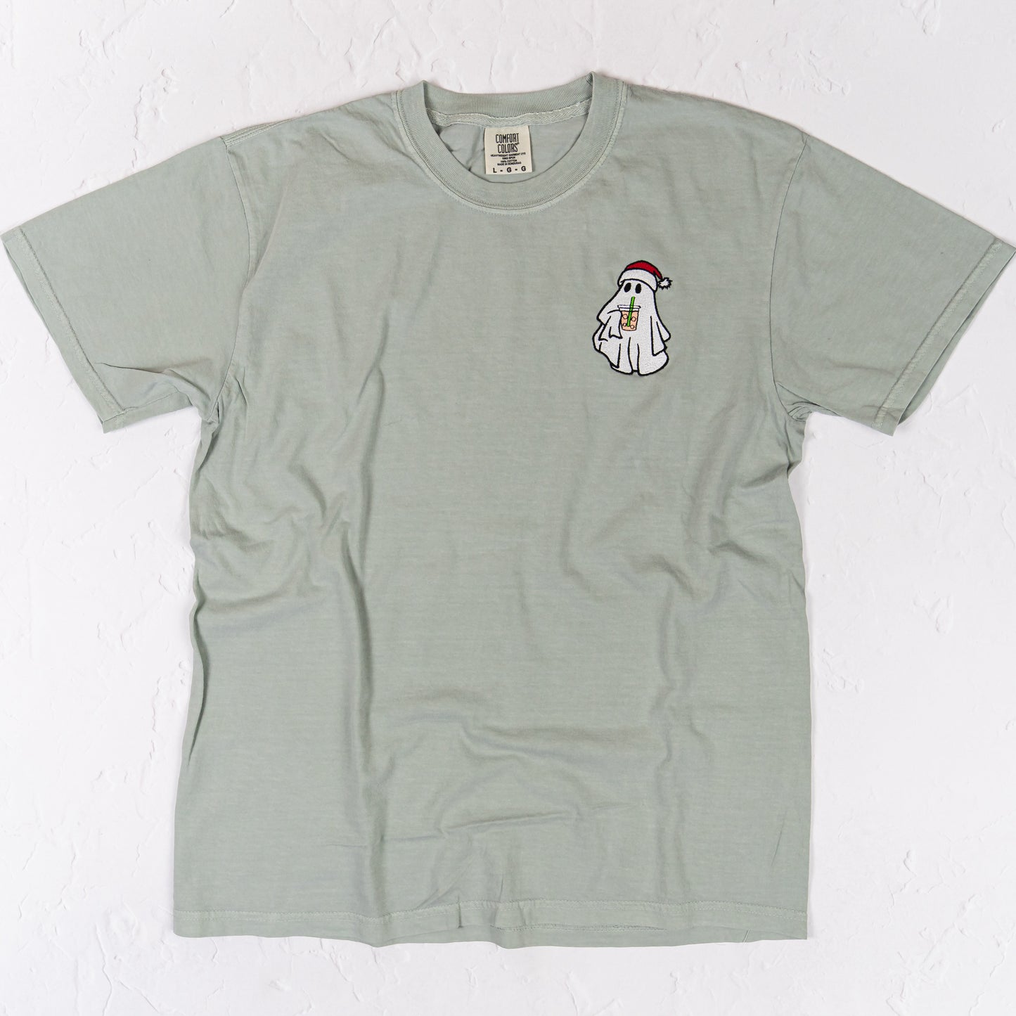 Christmas Iced Coffee Ghoul (Pocket) - Embroidered Tee (Bay)