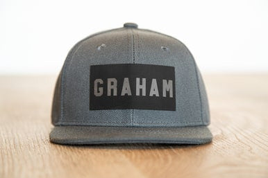 GRAHAM (Leather Custom Name Patch) - Kids Trucker Hat (Dark Gray)