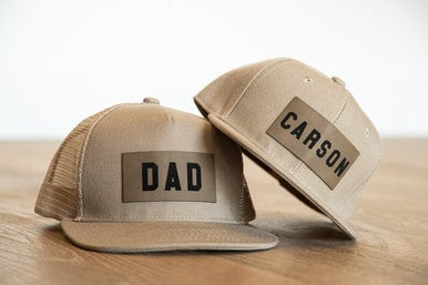 Asher's Dad (Leather Custom Name Patch) - Trucker Hat (Khaki)