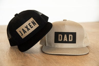 Knox's Dad (Leather Custom Name Patch) - Trucker Hat (Khaki)