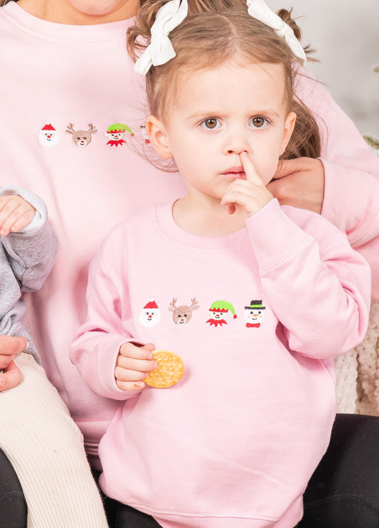 Christmas Crew - Embroidered Kids Sweatshirt (Pink)